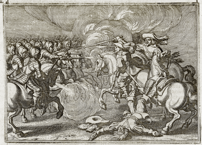 Gustav II Adolfs Tod bei Ltzen aus: Theatrum Europaeum, Band II, 3. Aufl., Frankfurt am Main: M. Merian, 1646. - Exemplar der Universittsbibliothek Augsburg, Sign.02/IV.13.2.26-2